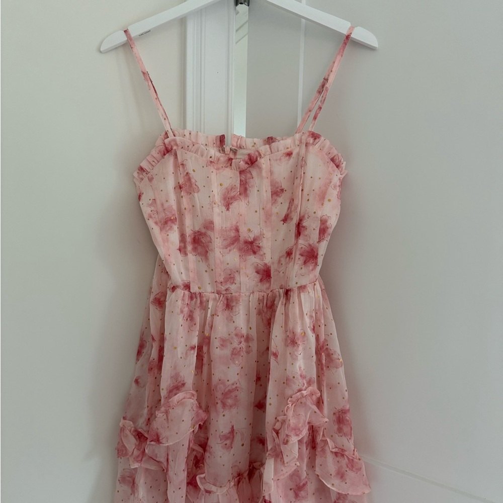 Storia Pink Pleated Tiered Sundress